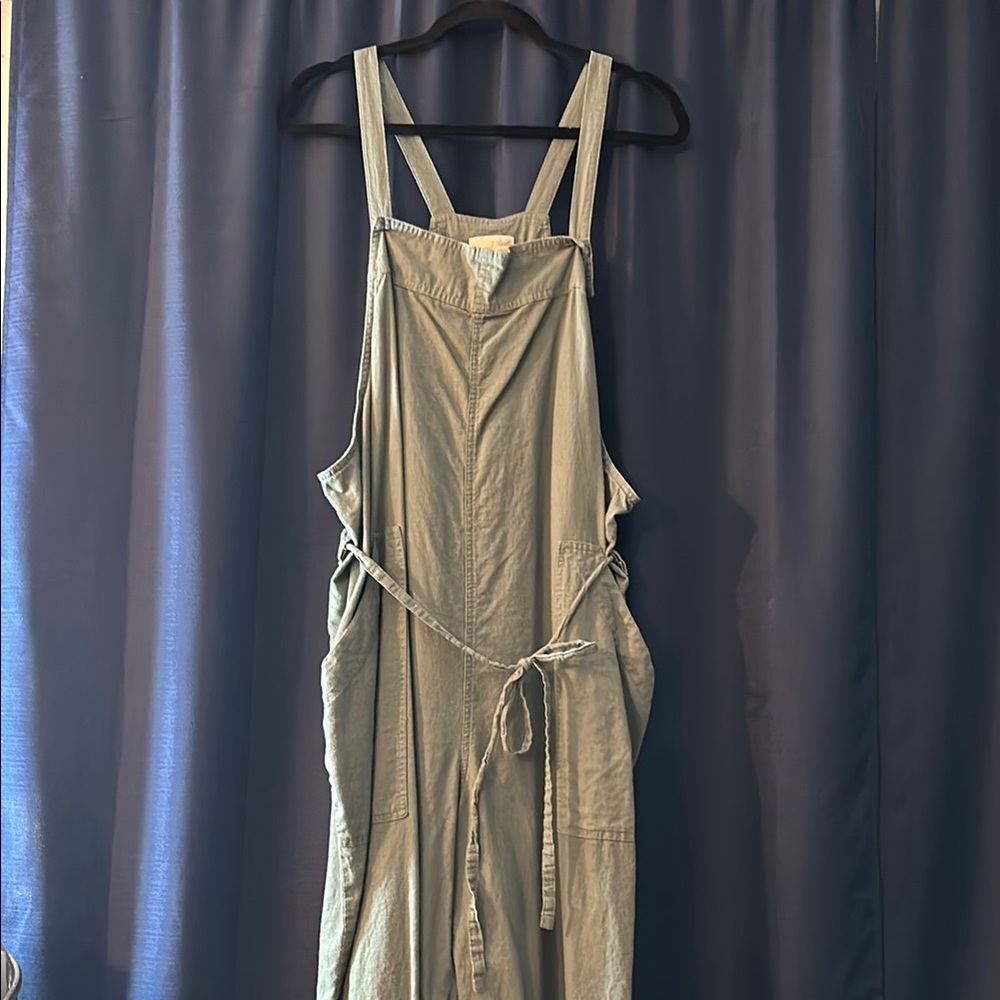 Linen Olive Green Overalls